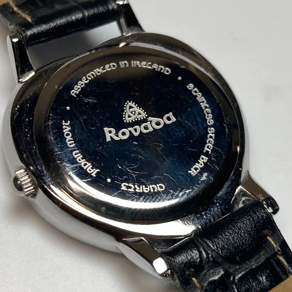 Rovada Claddagh Watch Women Silver Tone Heart blue Dial New Battery black strap